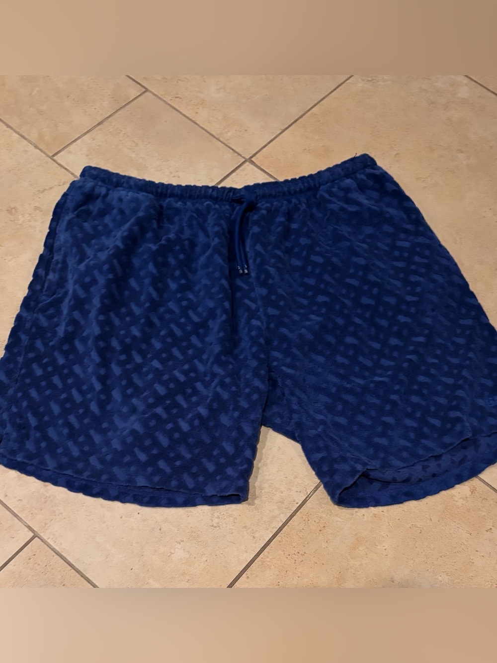 Boss Men’s Deep Blue Terry Textured Athletic Shorts With Drawstring XXL